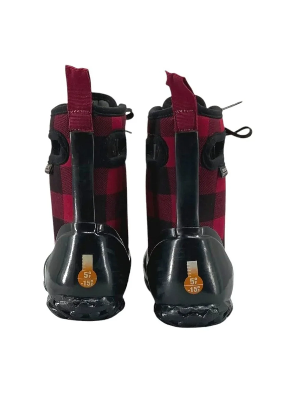 Bogs Sidney Kids Buffalo Plaid Waterproof Boots 10 Rain Rubber Black Red Lace Up